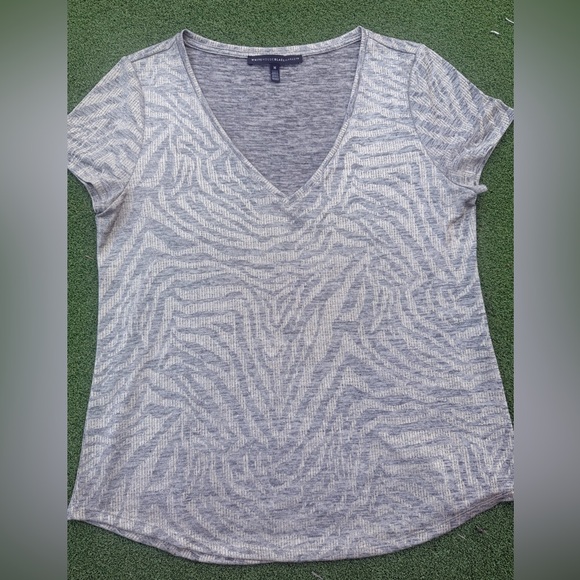 White House Black Market Tops - White House Black Market Shimmer Gold V-Neck Short Sleeve Top Tee